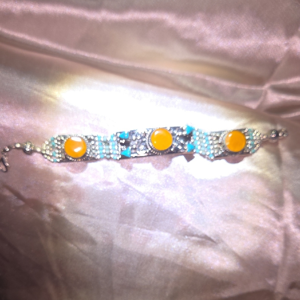 Orange and Silver Beaded Bracelet